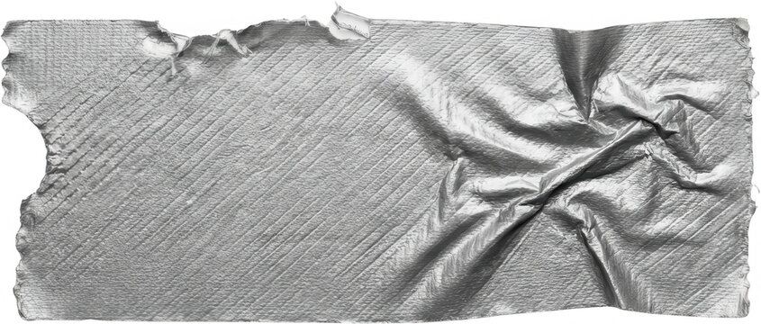 Torn silver duct tape with fabric texture and creased surface showing diagonal ribbed pattern and uneven edges silver tape torn tape adhesive tape gaffer tape repair tape