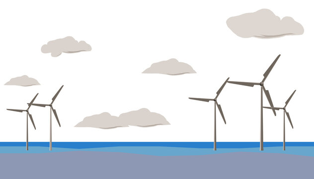 wind turbines farm with cloud