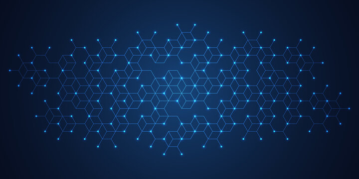 Abstract technology background and design element with hexagons pattern and geometric shapes
