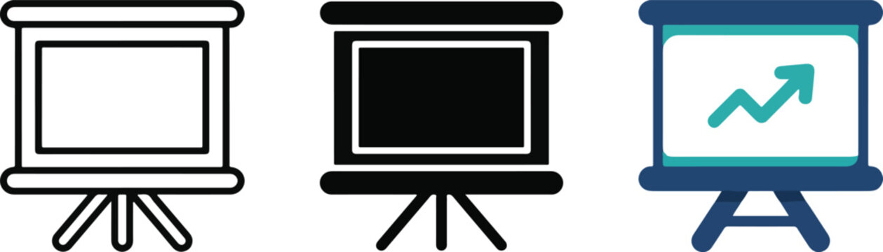 Three presentation flip charts with empty and graph screen