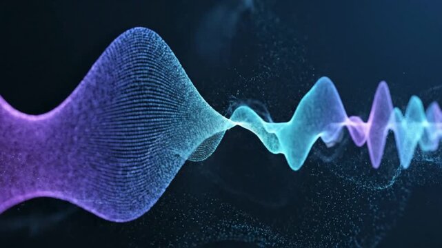 Abstract blue and purple digital sound wave frequency graph.