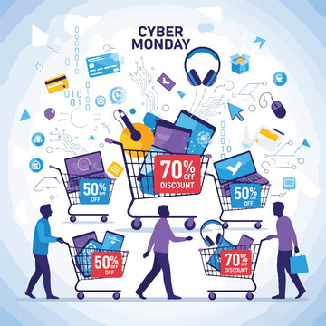 Cyber Monday shopping illustration with discounts