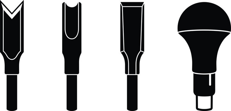 Wood Carving and Linocut Chisel Set Icon with Woodworking Gouges, V-Tool, Flat Chisel, and Graver Handle Silhouettes for Craft Workshop Projects