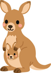 Cute Kangaroo with Joey Flat Vector Illustration © K-Visualworks