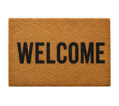 Coir entry door mat with black welcome text isolated on transparent background