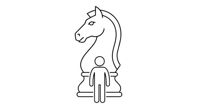 Business strategy, career tactics and chess knight concept line icon