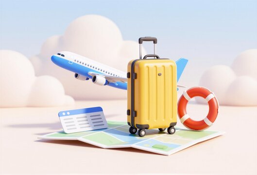 Travel Ready: Suitcase, Plane & Map