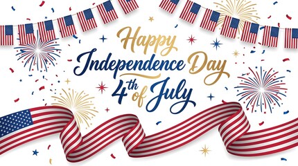 Obraz premium A festive illustration celebrating Independence Day with patriotic elements and colorful fireworks