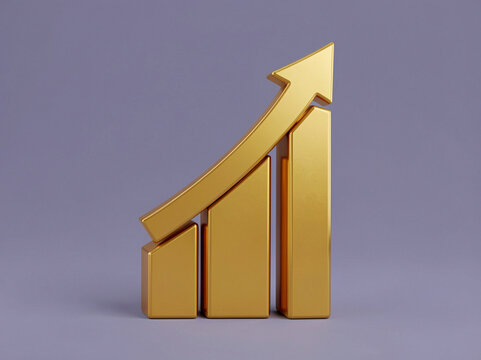 Gold Color Growth Graph 3D Visual
