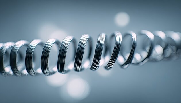 Macro shot of a metallic coiled spring with soft, blurred bokeh in the background