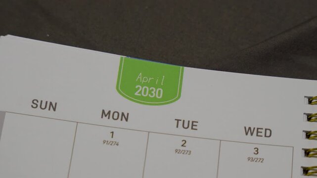 April 2030 planner page close up for monthly calendar concept with scheduling and organization layout