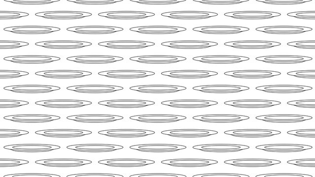 Seamless pattern with line-drawing dishes or plates viewed from the side on a transparent background for restaurants, kitchens, food backgrounds, and wrapping papers. Food-related seamless pattern.