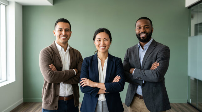 Business team photo: People confidently smiling at the camera.