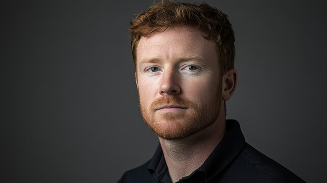 Portrait of a Red-Haired Man with Freckles, Serious Expression, Studio Lighting