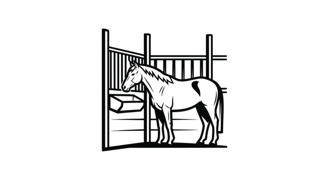 Black and white horse standing still.