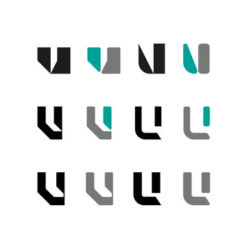 Letter U, alphabet font, including set of twelve different set letters, vector illustration 10EPS