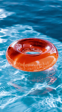 Sunny summer pool scene with orange inflatable swim ring