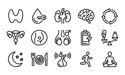 Fototapeta premium Endocrine system and metabolism icon set. outlines for health and wellness concepts.