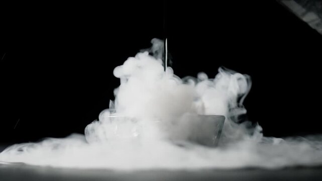 Dry ice fog, smoke explosion, white vapor cloud, dramatic effect