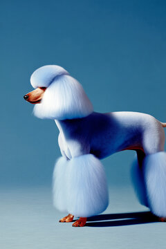 Elegant groomed poodle dog standing in studio light