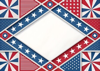 Fototapeta premium American flag pattern frame with stars and stripes in red white and blue for Independence Day or patriotic celebration isolated on transparent background