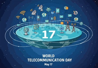 Illustration of World Telecommunication Day with technology symbols © Zoro