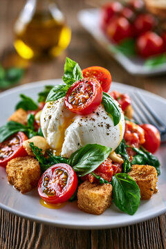 Burrata mozzarella salad with tomato, basil and olive oil