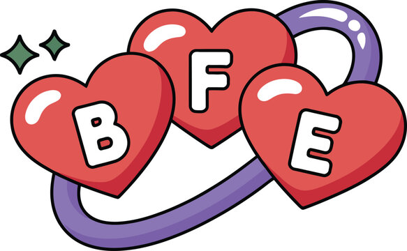 Three red hearts with letters b, f, e connected by purple loop