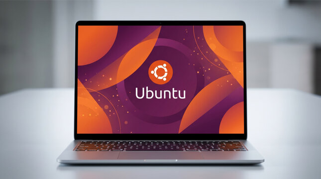 Laptop computer running Ubuntu Linux operating system open source software on digital screen for professional development workstation programming coding server administration technology hardware