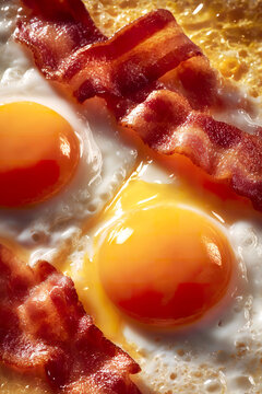 Classic British breakfast with fried eggs and crispy bacon