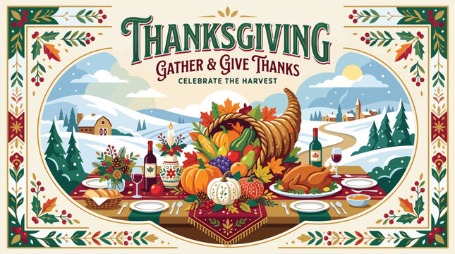 Thanksgiving holiday table with food.