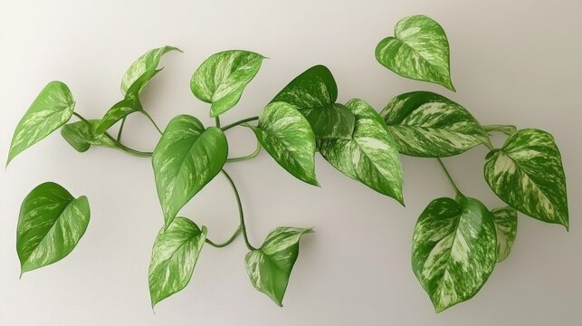A variegated heart-leaf climbing plant against a light background.