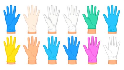 Obraz premium Assortment of colorful medical gloves, displayed in flat vector style
