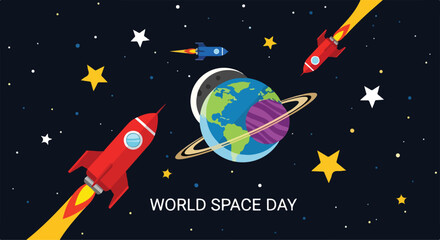 Colorful illustration of rockets and Earth © Yakina