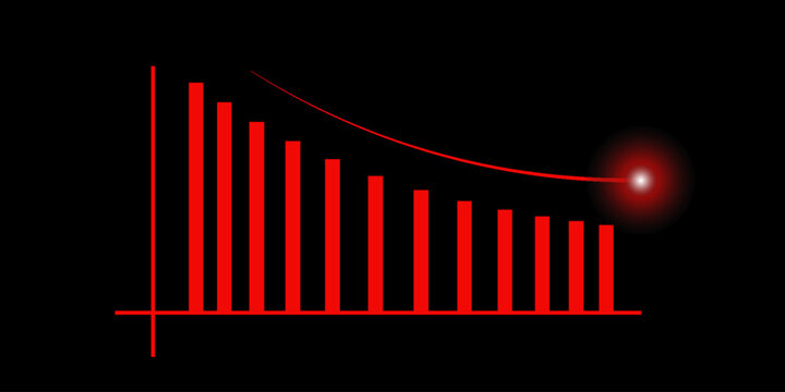 Red Neon Bar Graph Showing Steep Decline Against Dark Grid Background chart decrease.