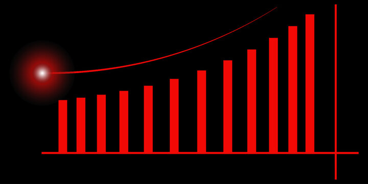 Red Neon Bar Graph Showing Steep Decline Against Dark Grid Background chart decrease.