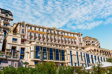 Fototapeta premium beautiful architecture building of european palace in traditional european style with scenic windows and columns