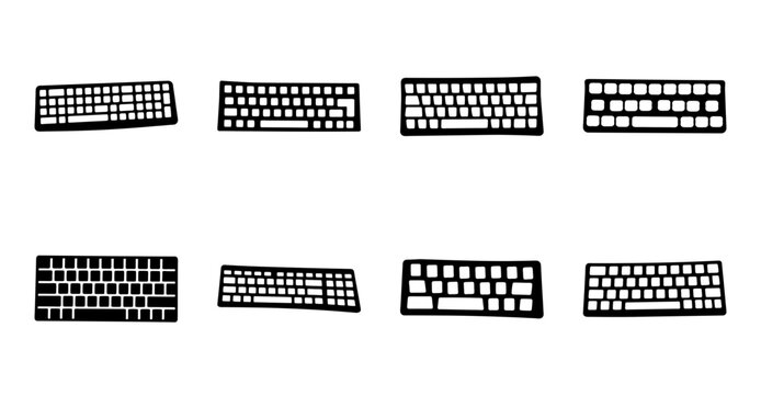 Minimalist keyboard icons set illustration - A clean set of minimal black keyboard icons in a grid layout, perfect for tech or design projects.