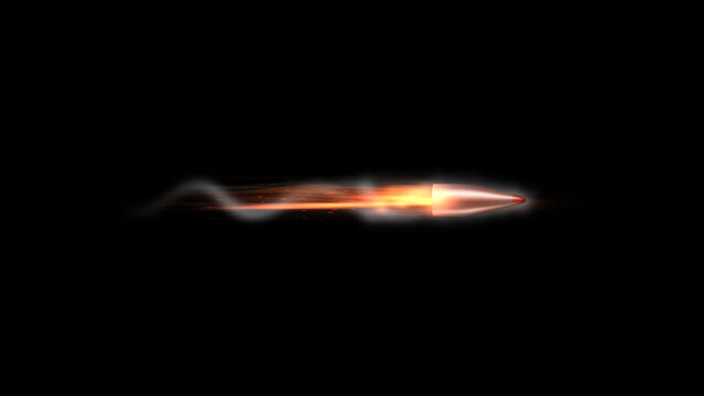 bullet fire flying bullet Military gun muzzle flashes with spark and smoke High-speed bullet flying through dark space blazing fire