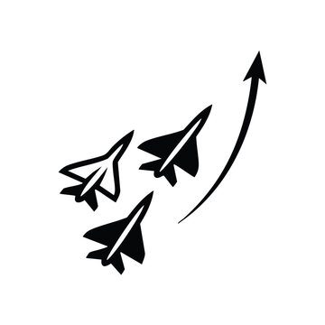 Missing man formation vector illustration. Military pilot tribute silhouette icon. Fighter jet flyover memorial graphic isolated on transparent background