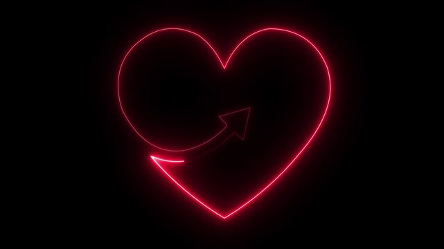 Neon icon of heart with arrow isolated on black background. Love, St