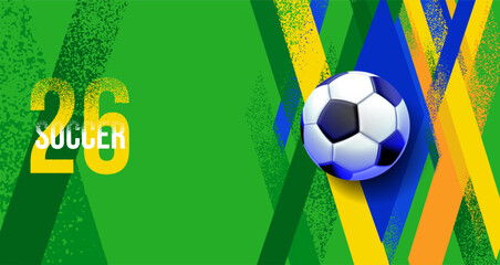 Obraz premium Modern abstract Brazil football background with dynamic green and yellow brush strokes, soccer ball element
