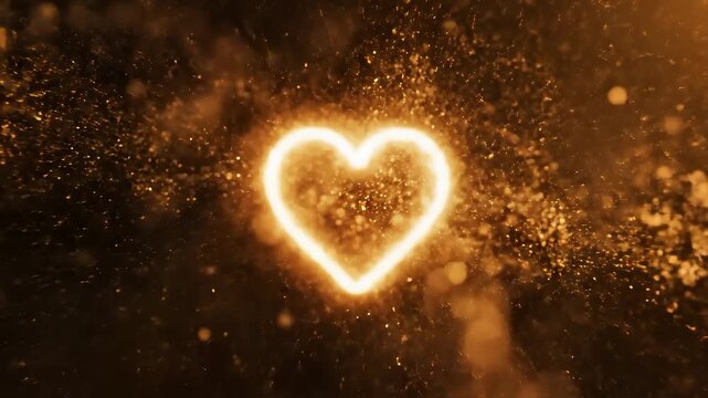 Golden Glowing Particles Forming a Bright Heart Shape