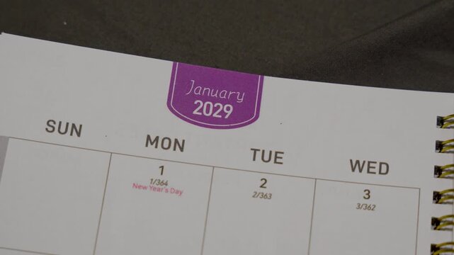January 2029 planner page close up for monthly scheduling concept with calendar layout and time organization