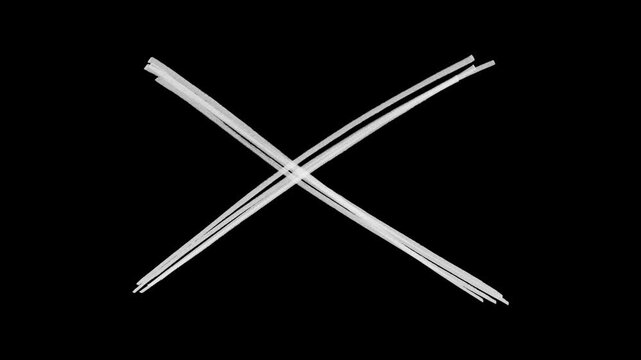 Hand drawn white x mark on black background stop motion animation.