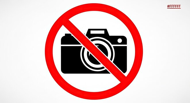 No photography allowed sign with a camera icon on white background
