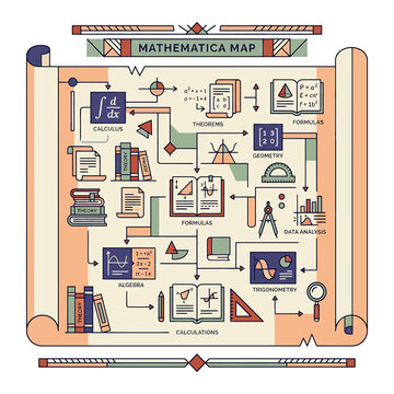 Mathematica Map Educational Poster Illustration.