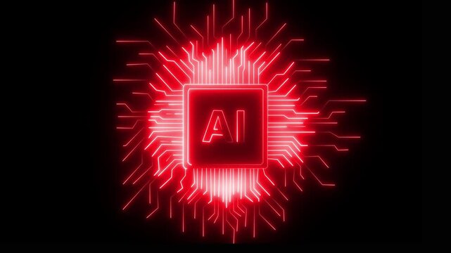 AI Computer Chip. CPU Transmitting Glowing High Speed Data Circuit Board Using Processing Artificial Intelligence Neon abstract digital technology background Computer