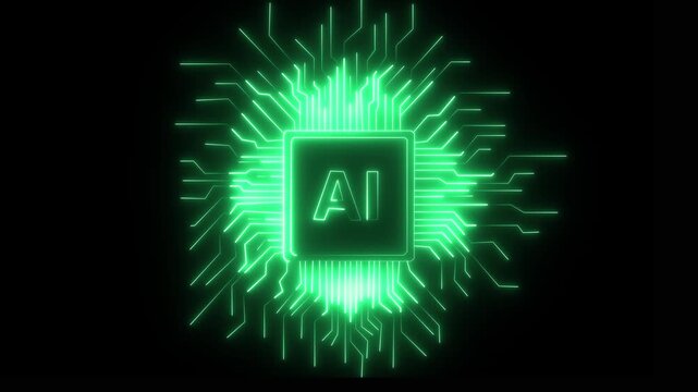 AI Computer Chip. CPU Transmitting Glowing High Speed Data Circuit Board Using Processing Artificial Intelligence Neon abstract digital technology background Computer