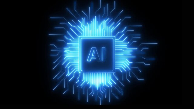 AI Computer Chip. CPU Transmitting Glowing High Speed Data Circuit Board Using Processing Artificial Intelligence Neon abstract digital technology background Computer